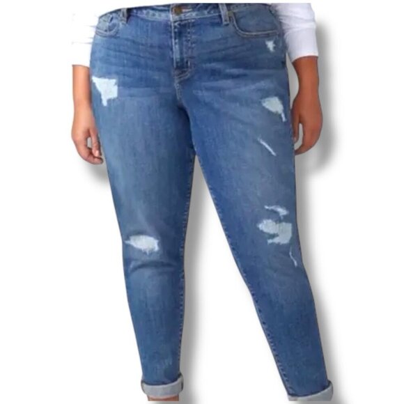 Lane Bryant Womens Boyfriend Jeans Plus Sz 18 Blue Distressed Denim Stretch - Picture 1 of 8